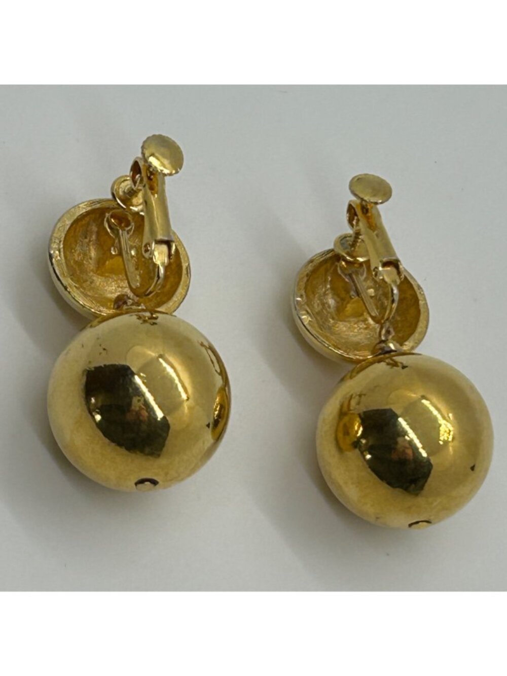 Vintage Gold-tone Double Ball Earrings Screw Back Statement 1960 Mod Design MCM - Picture 4 of 13